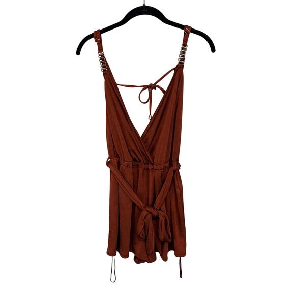 ASOS River Island Romper Shorts Womens 8 Brown Playsuit Wrap Sleeveless Belted - Picture 1 of 11